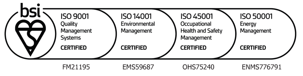 BSI Mark of Trust indicating ISO 9001, ISO 14001, ISO 45001, and ISO 50001